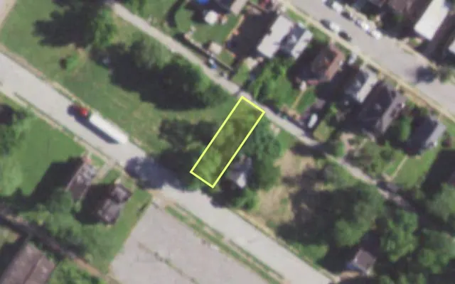 Aerial view of 5955 THEODOSIA AV — vacant lot, St. Louis with approximate parcel outline