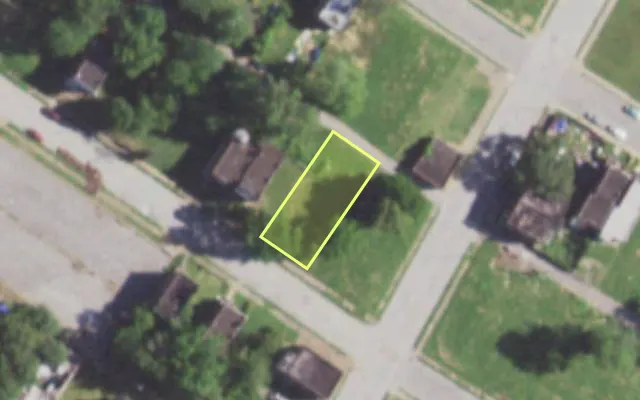Aerial view of 5907 THEODOSIA AV — vacant lot, St. Louis with approximate parcel outline