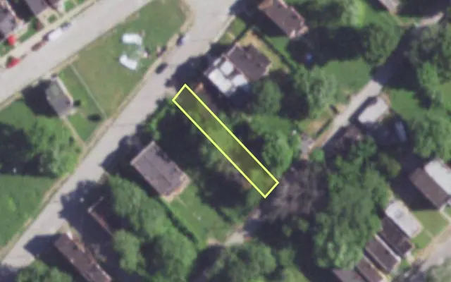Aerial view of 2004 E WARNE AV — vacant lot, St. Louis with approximate parcel outline