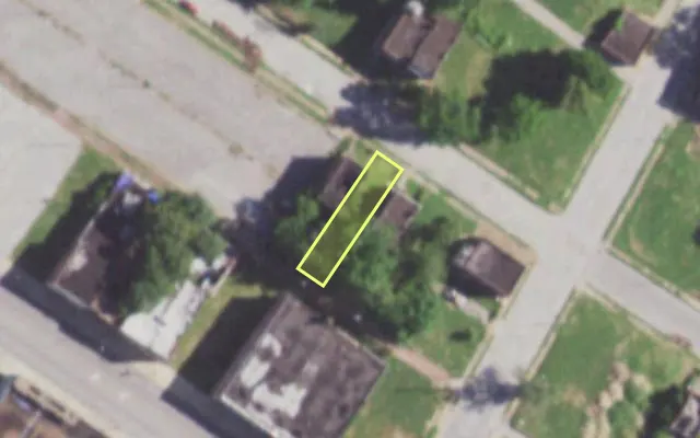 Aerial view of 5912 THEODOSIA AV — vacant lot, St. Louis with approximate parcel outline