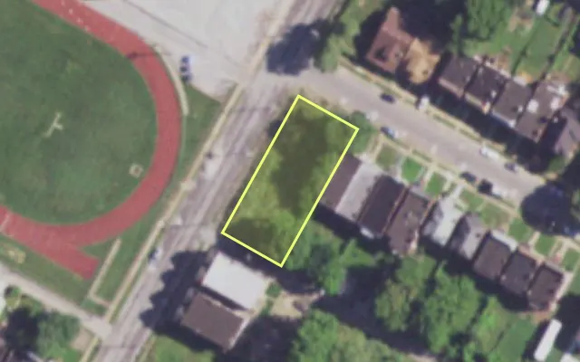 Aerial view of 3750 PALM ST — vacant lot, St. Louis with approximate parcel outline