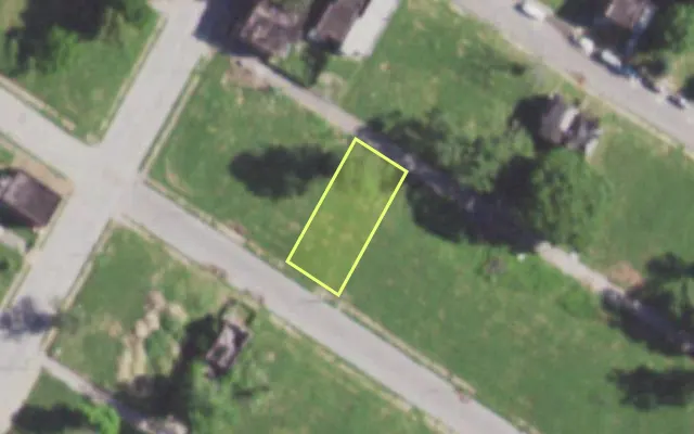 Aerial view of 5887 THEODOSIA AV — vacant lot, St. Louis with approximate parcel outline
