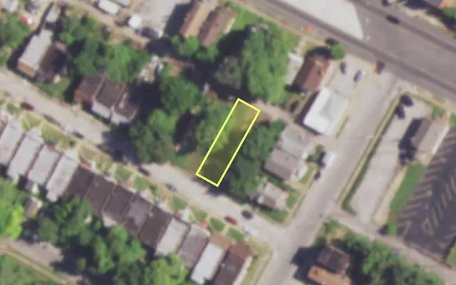 Aerial view of 4649 PALM ST — vacant lot, St. Louis with approximate parcel outline