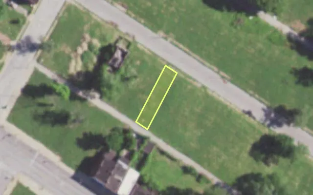 Aerial view of 5878 THEODOSIA AV — vacant lot, St. Louis with approximate parcel outline