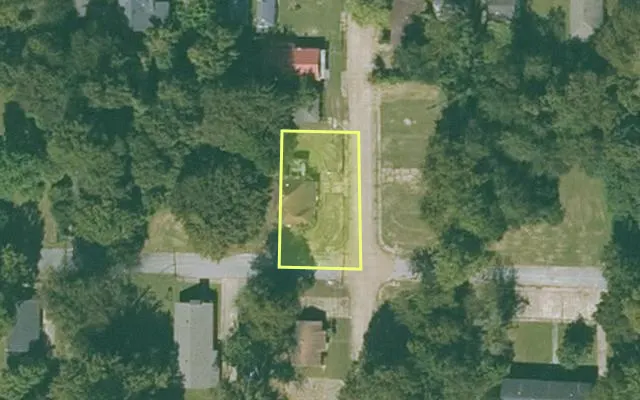 Aerial view of MISSISSIPPI County parcel 305-00607-000 — Arkansas post-auction with approximate parcel outline