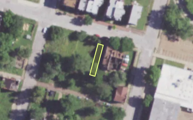 Aerial view of 1210 HEBERT ST — vacant lot, St. Louis with approximate parcel outline