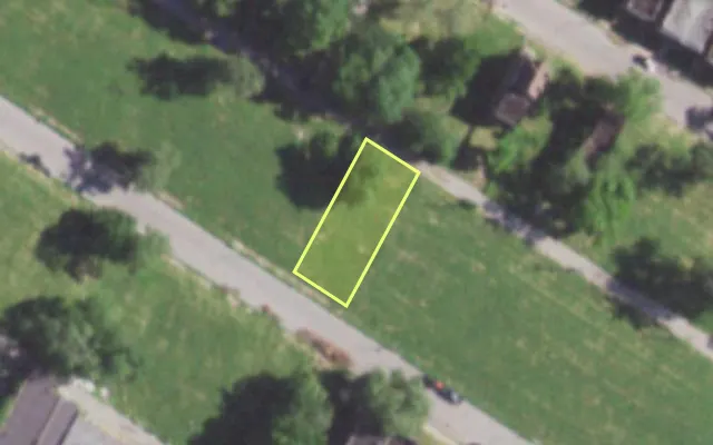 Aerial view of 5837 THEODOSIA AV — vacant lot, St. Louis with approximate parcel outline
