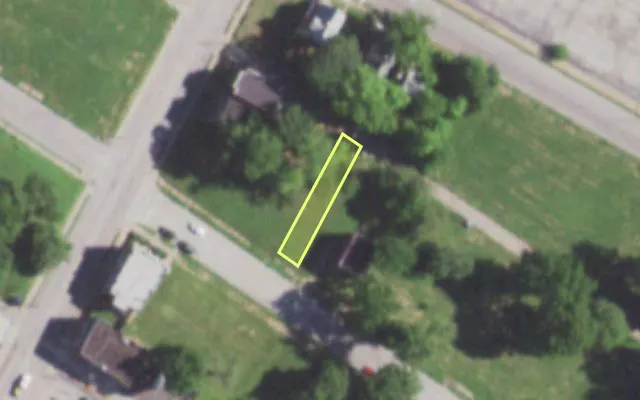 Aerial view of 5751 THEODOSIA AV — vacant lot, St. Louis with approximate parcel outline