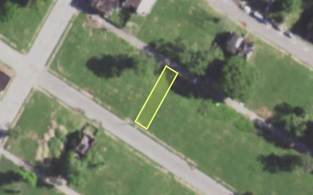 Aerial view of 5883 THEODOSIA AV — vacant lot, St. Louis with approximate parcel outline