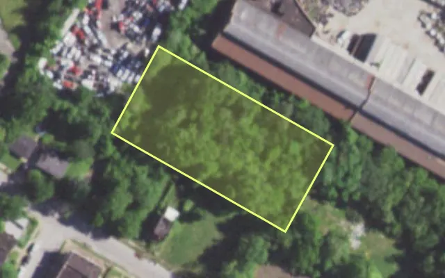 Aerial view of 6805 KENNERLY AV — vacant lot, St. Louis with approximate parcel outline