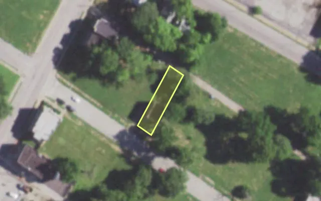 Aerial view of 5745 THEODOSIA AV — vacant lot, St. Louis with approximate parcel outline