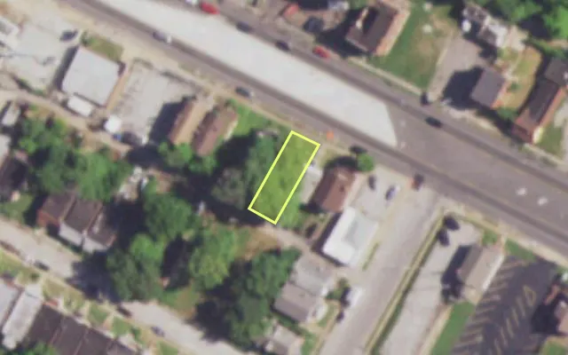 Aerial view of 4648 NATURAL BRIDGE AV — vacant lot, St. Louis with approximate parcel outline
