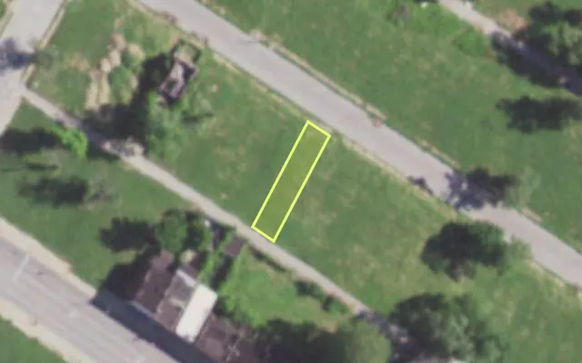 Aerial view of 5874 THEODOSIA AV — vacant lot, St. Louis with approximate parcel outline