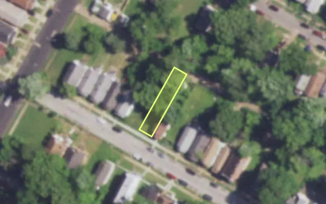 Aerial view of 6053 HARNEY AV — vacant lot, St. Louis with approximate parcel outline