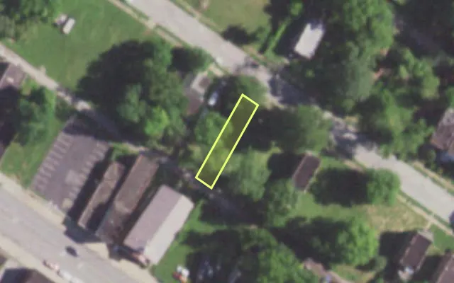 Aerial view of 5640 THEODOSIA AV — vacant lot, St. Louis with approximate parcel outline