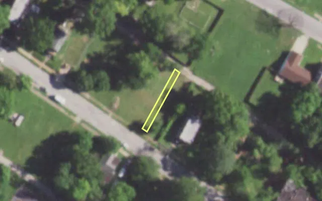 Aerial view of 5647 THEODOSIA AV — vacant lot, St. Louis with approximate parcel outline