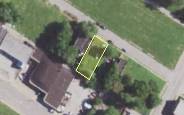 Aerial view of 5822 THEODOSIA AV — vacant lot, St. Louis with approximate parcel outline