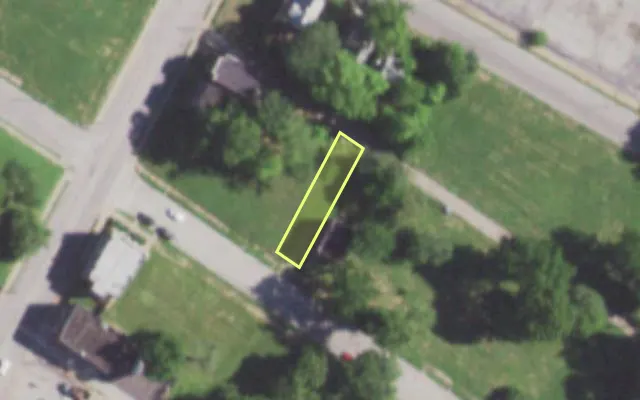 Aerial view of 5749 THEODOSIA AV — vacant lot, St. Louis with approximate parcel outline