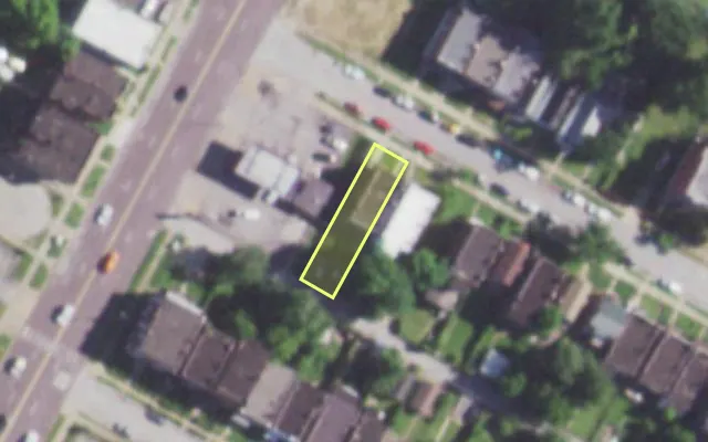 Aerial view of 5248 THEODOSIA AV — vacant lot, St. Louis with approximate parcel outline