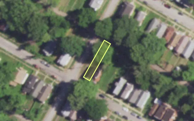Aerial view of 5951 THEKLA AV — vacant lot, St. Louis with approximate parcel outline