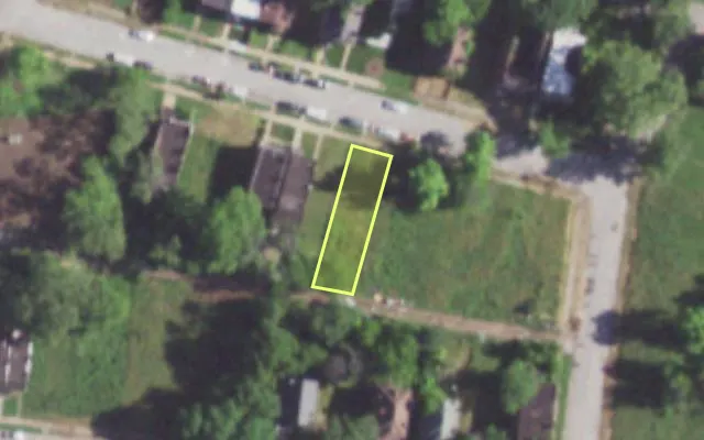 Aerial view of 6016 SUBURBAN AV — vacant lot, St. Louis with approximate parcel outline