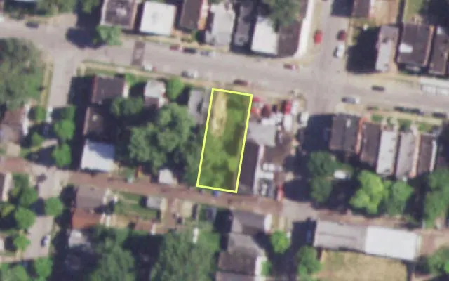 Aerial view of 2908 OSAGE ST — vacant lot, St. Louis with approximate parcel outline