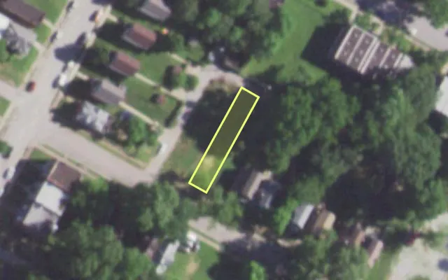 Aerial view of 5373 THEODOSIA AV — vacant lot, St. Louis with approximate parcel outline