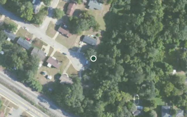 Aerial view of 2 acres in Russell, AL — 13426; approximate location marked