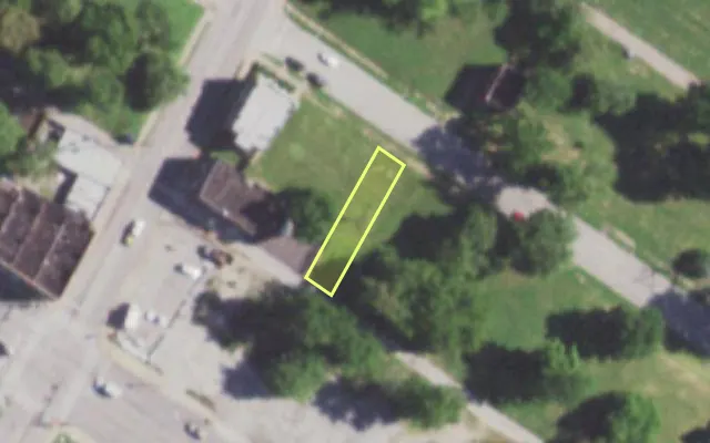 Aerial view of 5750 THEODOSIA AV — vacant lot, St. Louis with approximate parcel outline