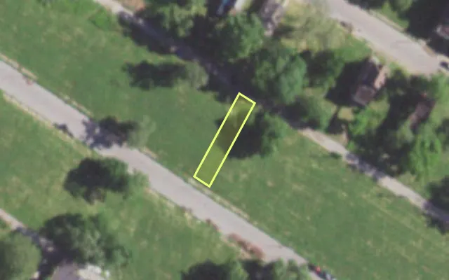 Aerial view of 5843 THEODOSIA AV — vacant lot, St. Louis with approximate parcel outline