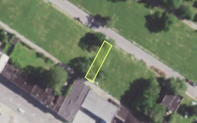 Aerial view of 5852 THEODOSIA AV — vacant lot, St. Louis with approximate parcel outline