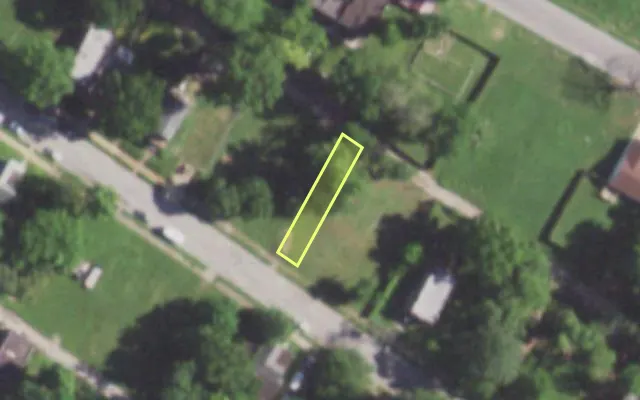 Aerial view of 5653 THEODOSIA AV — vacant lot, St. Louis with approximate parcel outline