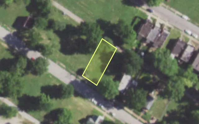 Aerial view of 5723 THEODOSIA AV — vacant lot, St. Louis with approximate parcel outline