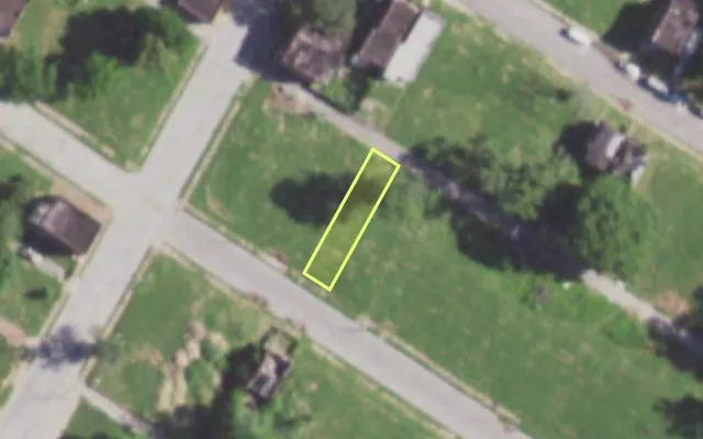 Aerial view of 5889 THEODOSIA AV — vacant lot, St. Louis with approximate parcel outline