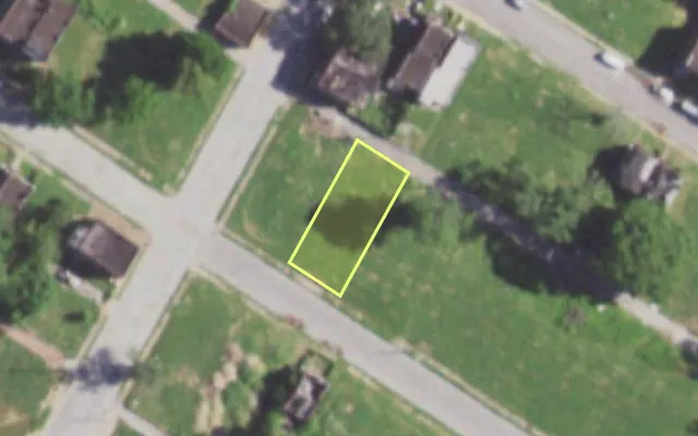 Aerial view of 5895 THEODOSIA AV — vacant lot, St. Louis with approximate parcel outline