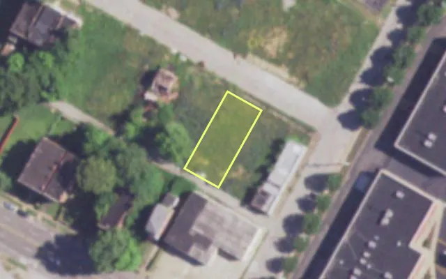 Aerial view of 3710 EVANS AV — vacant lot, St. Louis with approximate parcel outline