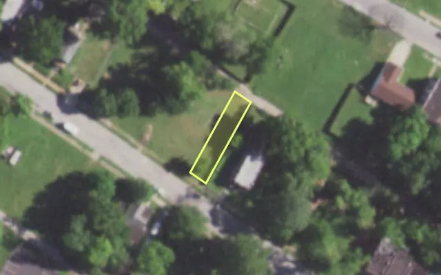Aerial view of 5645 THEODOSIA AV — vacant lot, St. Louis with approximate parcel outline
