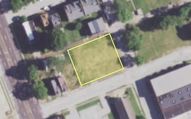 Aerial view of 1433 CLINTON ST — vacant lot, St. Louis with approximate parcel outline