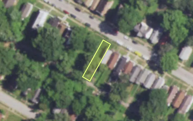 Aerial view of 6030 HARNEY AV — vacant lot, St. Louis with approximate parcel outline