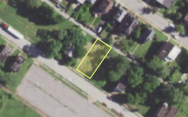Aerial view of 5945 THEODOSIA AV — vacant lot, St. Louis with approximate parcel outline