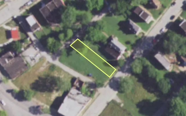 Aerial view of 2163 E WARNE AV — vacant lot, St. Louis with approximate parcel outline
