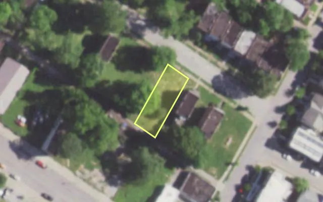 Aerial view of 5614 THEODOSIA AV — vacant lot, St. Louis with approximate parcel outline