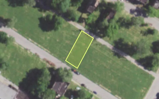 Aerial view of 5829 THEODOSIA AV — vacant lot, St. Louis with approximate parcel outline