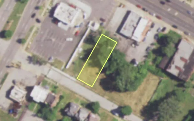Aerial view of 4957 PALM ST — vacant lot, St. Louis with approximate parcel outline