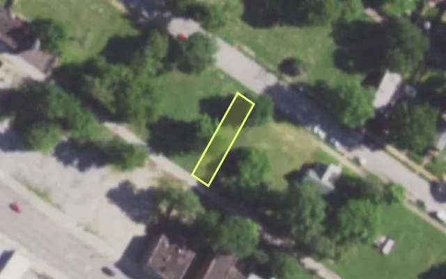 Aerial view of 5728 THEODOSIA AV — vacant lot, St. Louis with approximate parcel outline