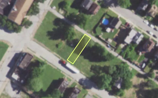 Aerial view of 5971 THEODOSIA AV — vacant lot, St. Louis with approximate parcel outline