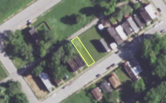 Aerial view of 1429 GANO AV — vacant lot, St. Louis with approximate parcel outline