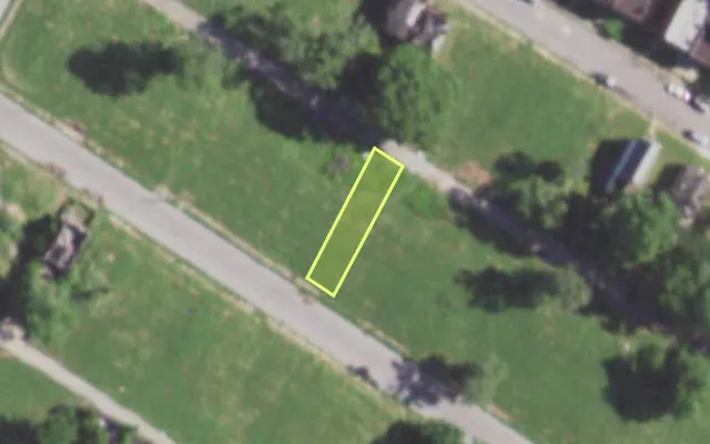 Aerial view of 5869 THEODOSIA AV — vacant lot, St. Louis with approximate parcel outline