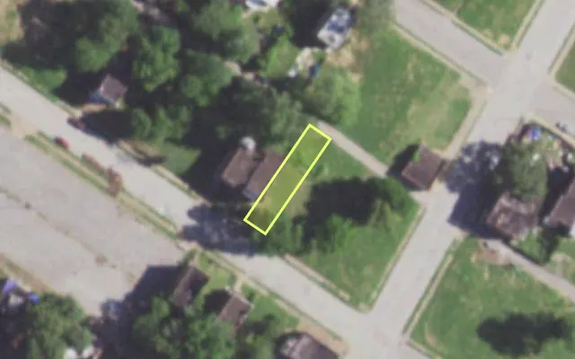 Aerial view of 5913 THEODOSIA AV — vacant lot, St. Louis with approximate parcel outline
