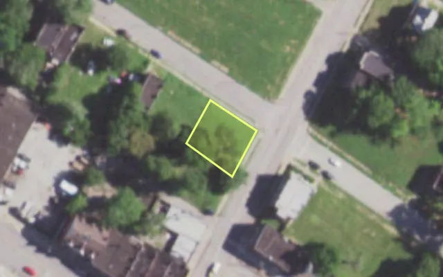 Aerial view of 5802 THEODOSIA AV — vacant lot, St. Louis with approximate parcel outline